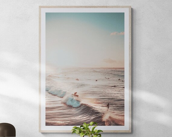 Golden Hour Surf Beach Surfers Wave Photography Coastal Wall Art