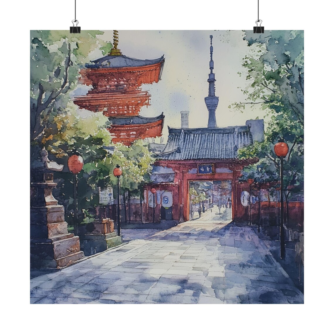 Tokyo Japan Watercolor Travel Poster, Cityscape