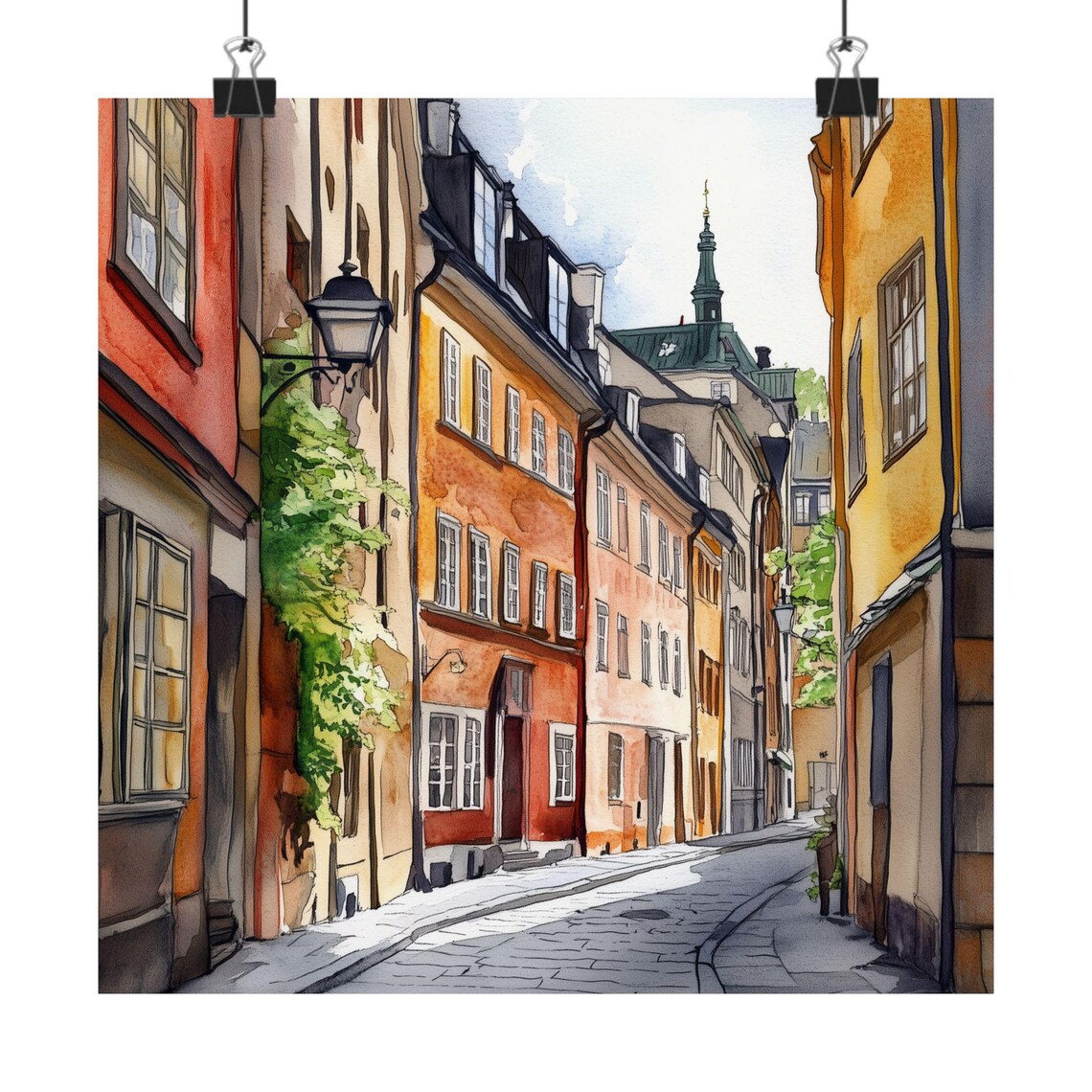Stockholm Streetscape Art Print Sweden Watercolor Painting European Wall Decor Europe Travel Poster Gift