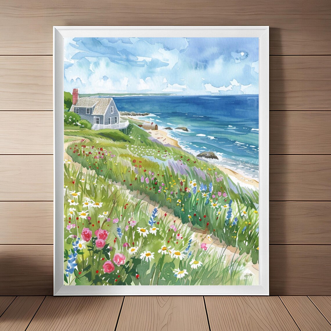 Cape Cod Watercolor Travel Poster, Massachusetts Seaside