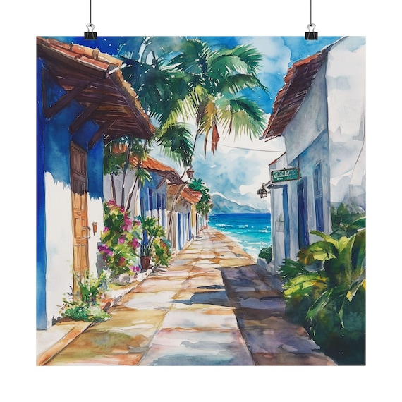 Isla De Margarita Venezuela Coastal Street Watercolor Poster