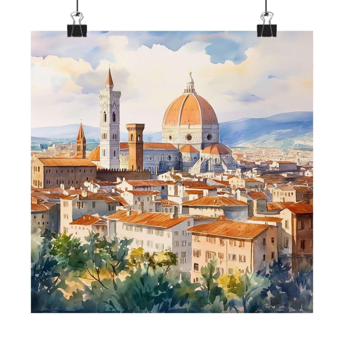 Florence Painting Italy Art Print Italian Watercolor Colonial Cityscape European Travel Poster Gift