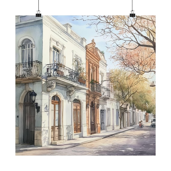 Buenos Aires Palermo Colonial Street Balconies Watercolor Print