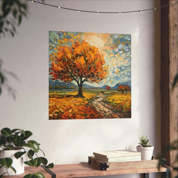 Windy Fall Day Post Impressionist Landscape Poster