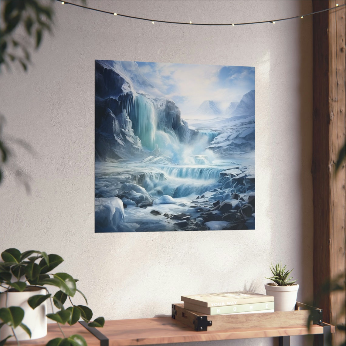 Snowy Waterfall Modern Art Decor Poster - Image 2