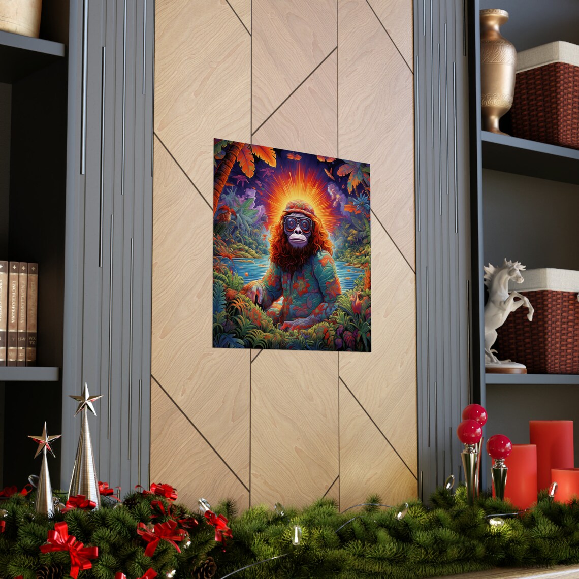 Elevated Monkey With Glasses, Tropical Paradise Art Print - Image 4