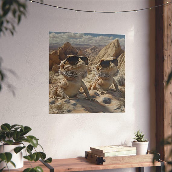 Cool Desert Bearded Dragons Poster Print, Reptile Lovers