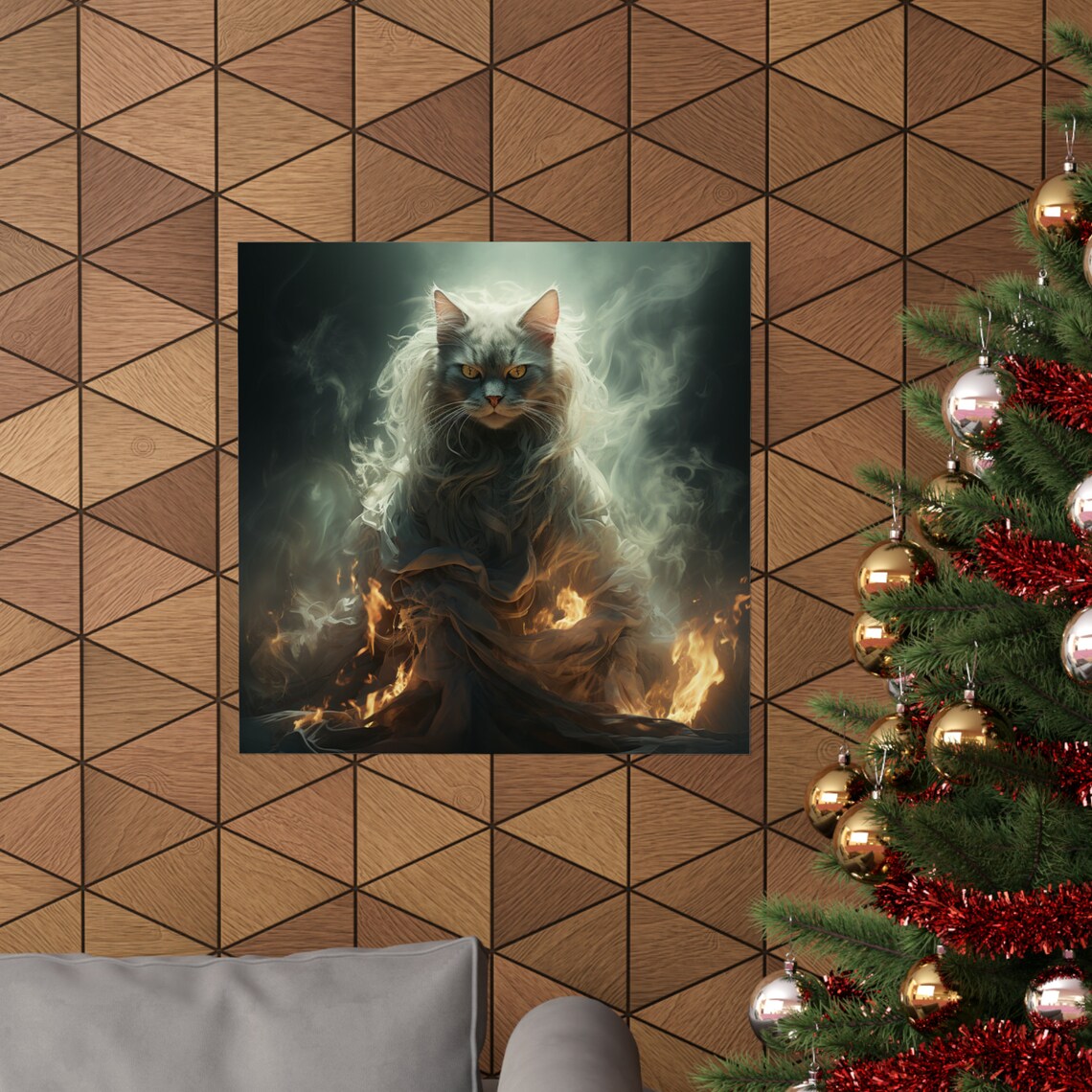White Ghost Cat, Spooky Halloween Decor Poster - Image 4