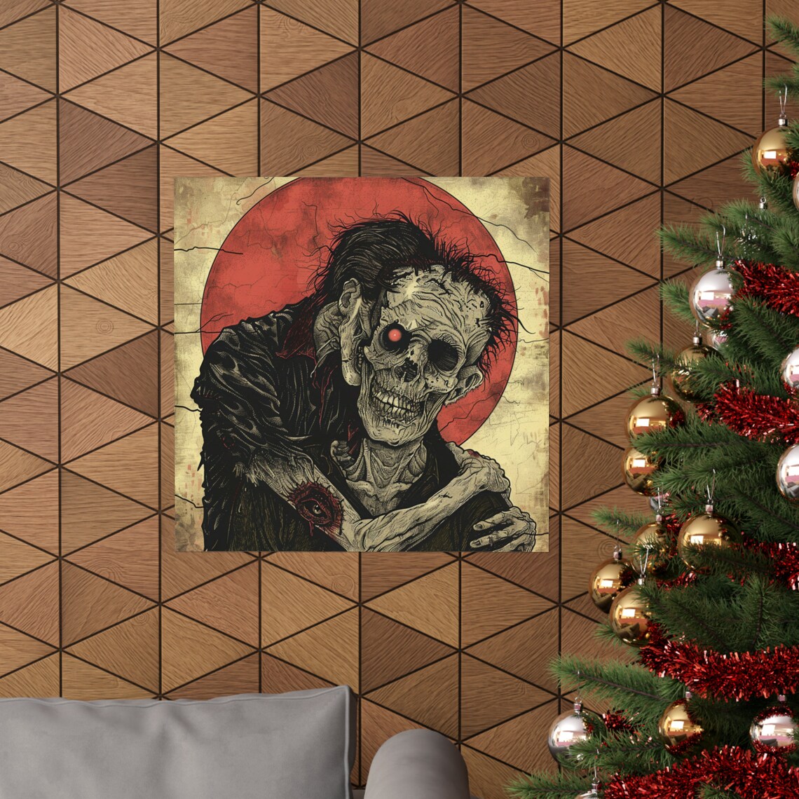 Zombies Hugging During A Blood Moon, Spooky Art Print - Image 4