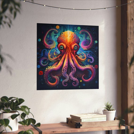 Rainbow Octopus 2 Trippy Psychedelic Poster