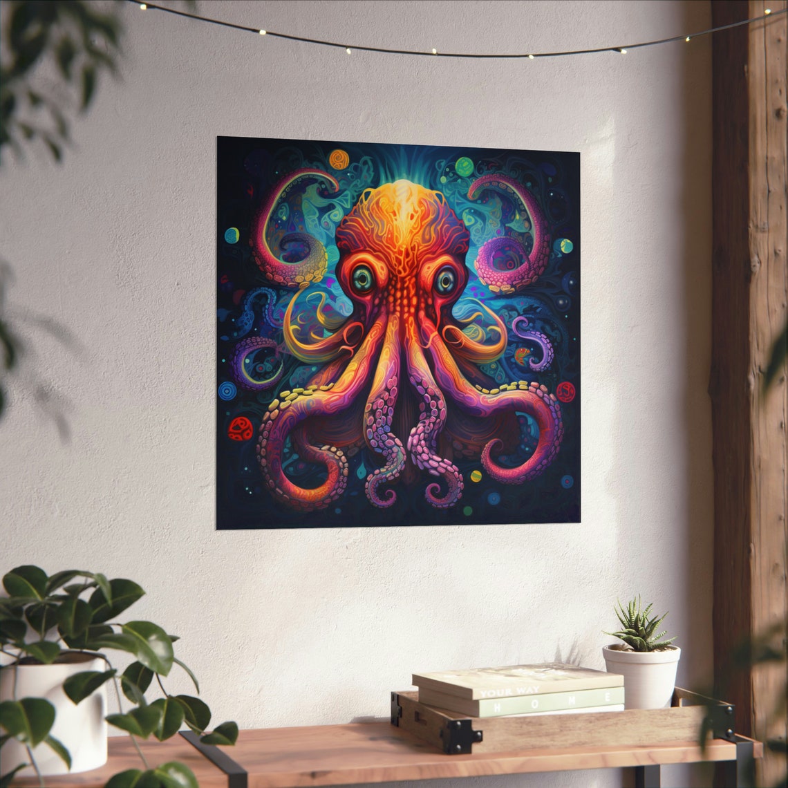 Rainbow Octopus 2 Trippy Psychedelic Poster