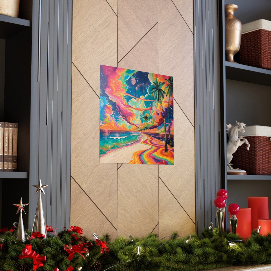 Space Rainbow Beach Poster, Abstract Ocean Art - Image 3