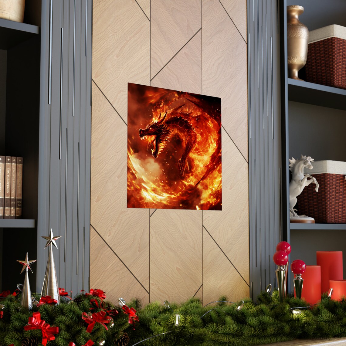 Inferno Dragon, Fantasy Fire Wall Art Print - Image 3