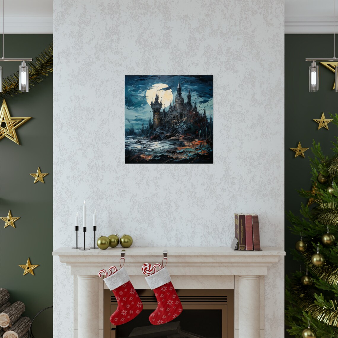 Moonlight Nightmare Castle, Post-Impressionism Art Print - Image 2