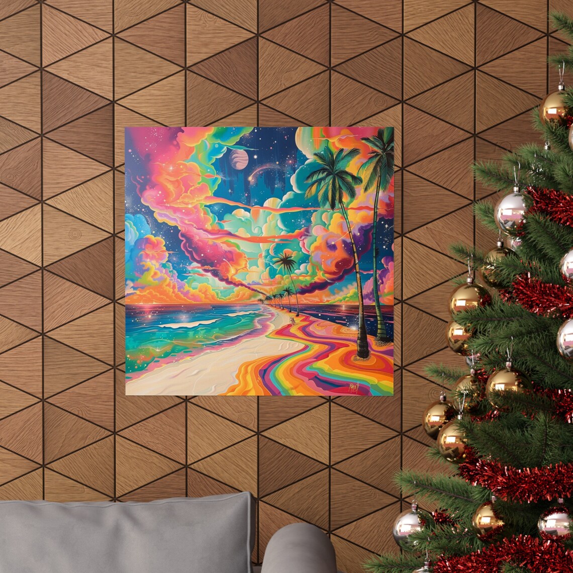 Space Rainbow Beach Poster, Abstract Ocean Art - Image 4