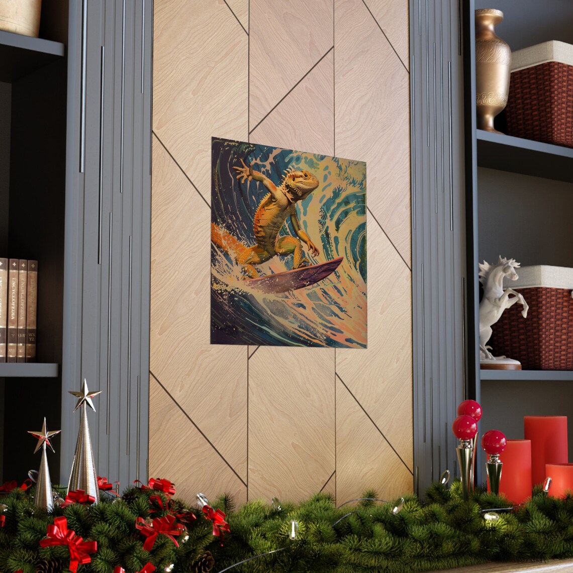 Retro Bearded Dragon Surfing A Wave Poster - Image 3