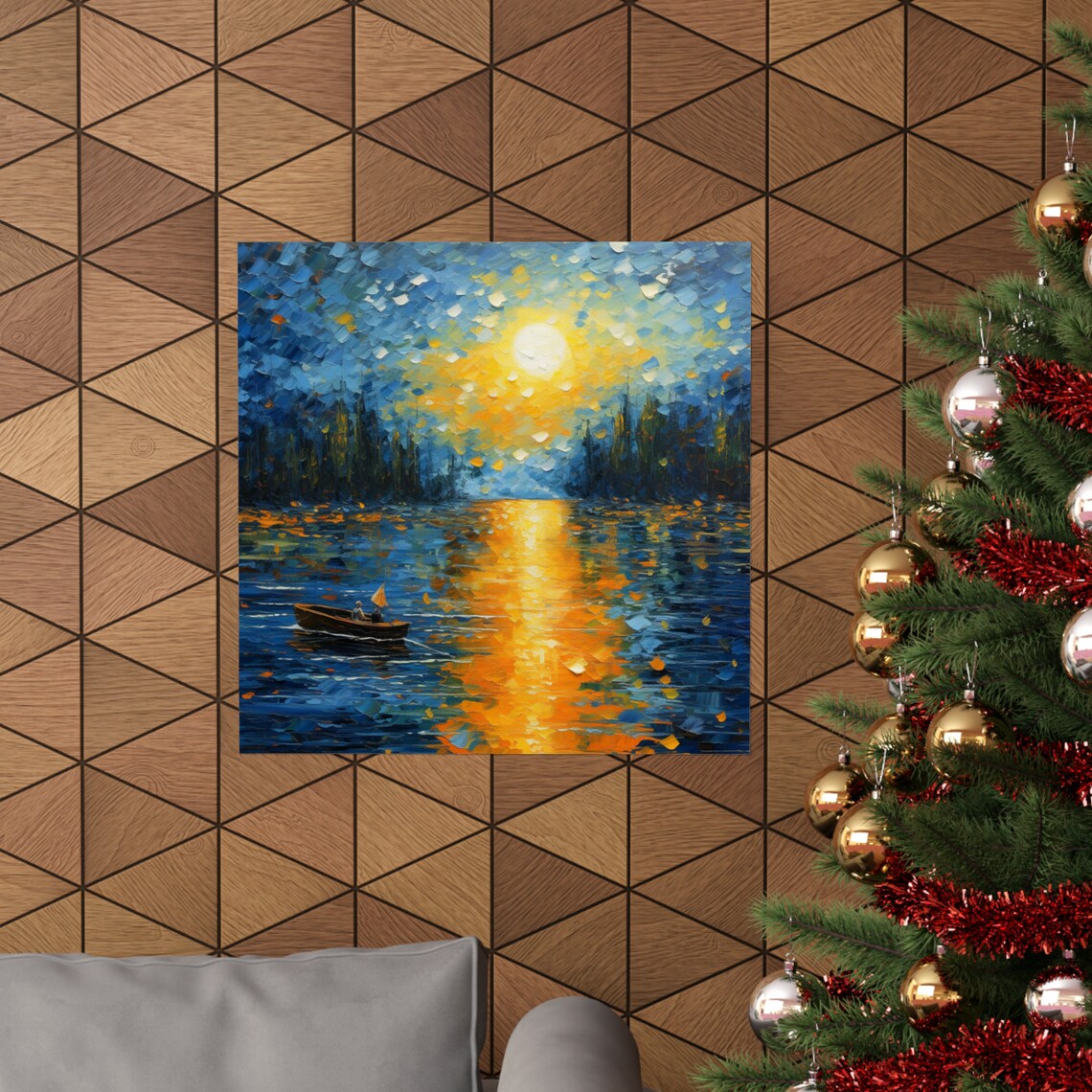 Couple Of Canoes, Sunset Over The Lake Poster