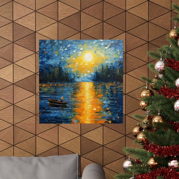Couple Of Canoes, Sunset Over The Lake Poster