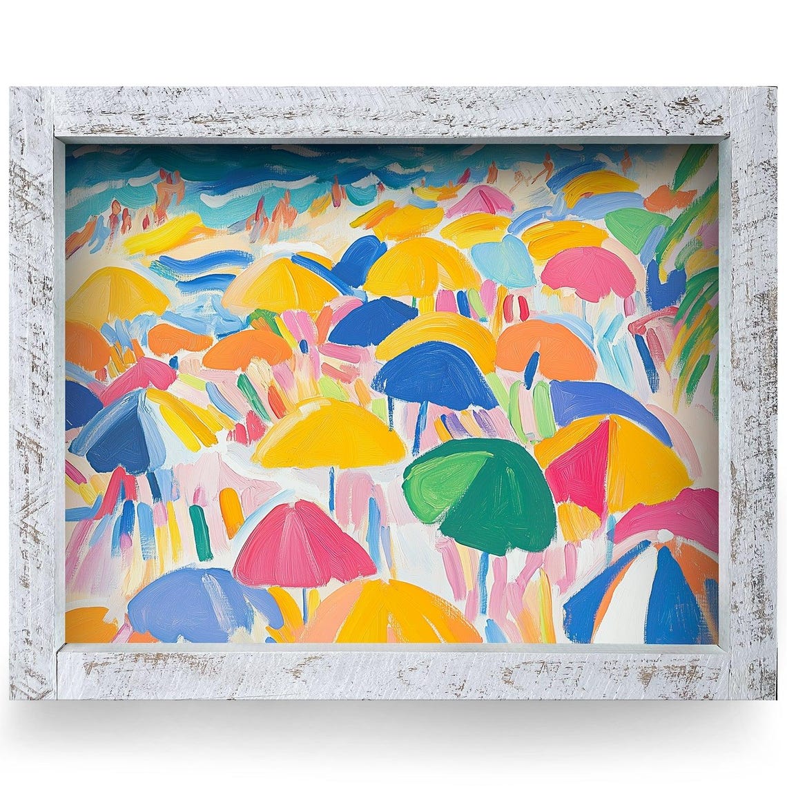 Colorful Beach Umbrellas Covering A Crowded Summer Beach Scene Poster