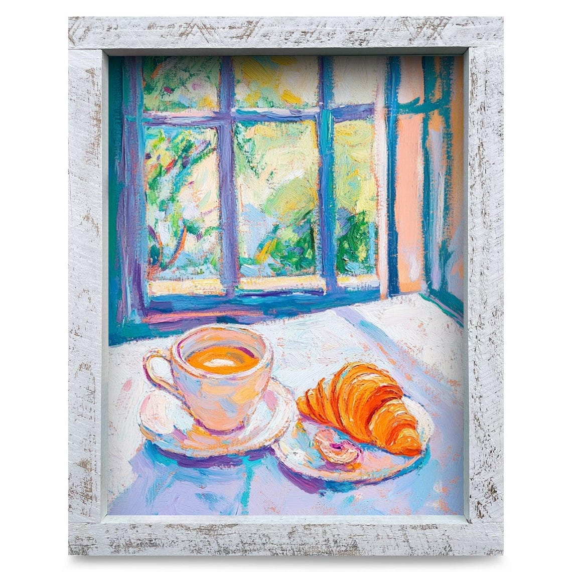 Coffee and Croissant by Sunny Window Impressionist Cafe Poster