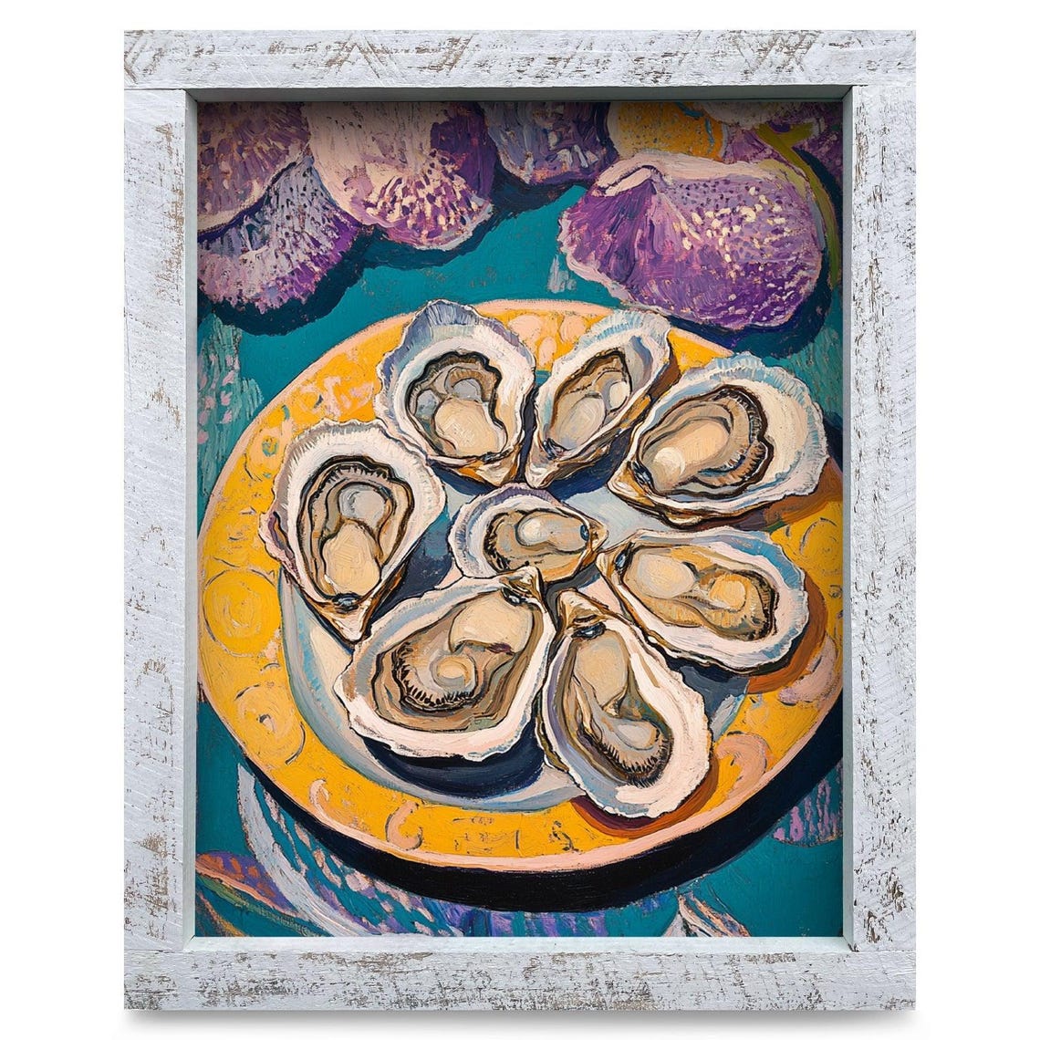 Oysters on the Half Shell Colorful Coastal Kitchen Art Poster