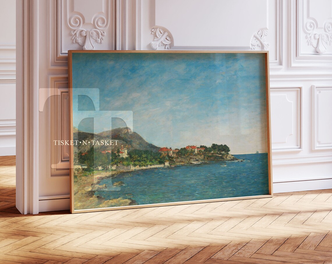 Vintage Coastal Landscape Painting 1800s Style Mediterranean Bay Impressionist Poster