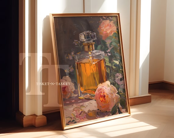 Vintage Perfume Bottle With Flowers, Still Life