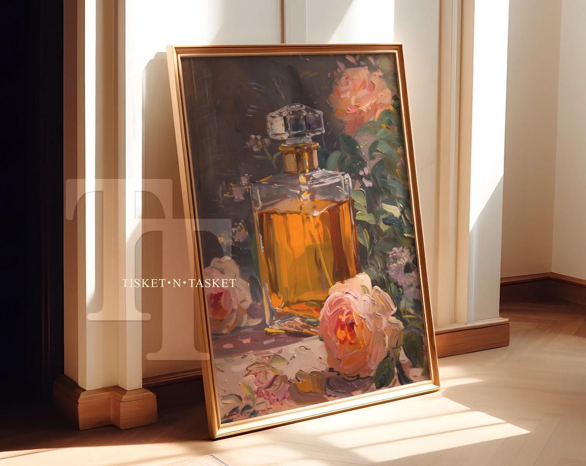 Vintage Perfume Bottle With Flowers, Still Life