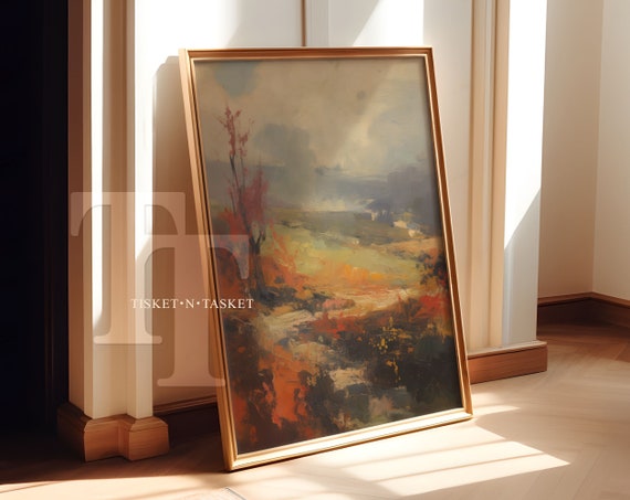 Abstract Fall Landscape Painting Vertical Wall Art