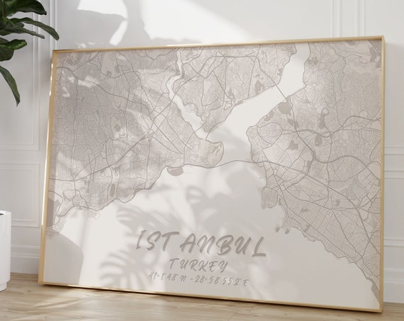 Istanbul Turkey Map Print Neutral Map Art Horizontal Poster Istanbul City Street Road Map Print Living Nursery Room Wall Office Decor