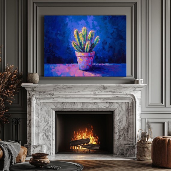 Moody Cactus Print Landscape Modern Painting Nature Calm Relaxing Wall Print Airbnb Art Wall Decor