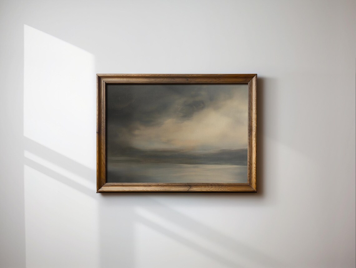 Moody Landscape Oil Painting Art Print, Neutral Decor