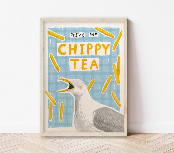 Funny Give Me Chippy Tea Seagull with Chips British Humor Art Print