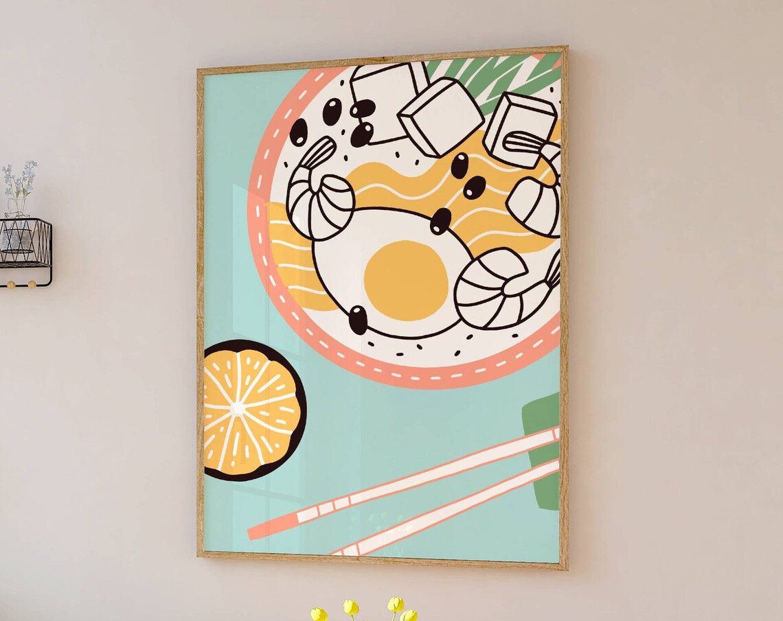 Retro Ramen Bowl Japanese Food Illustration Kitchen Decor Poster