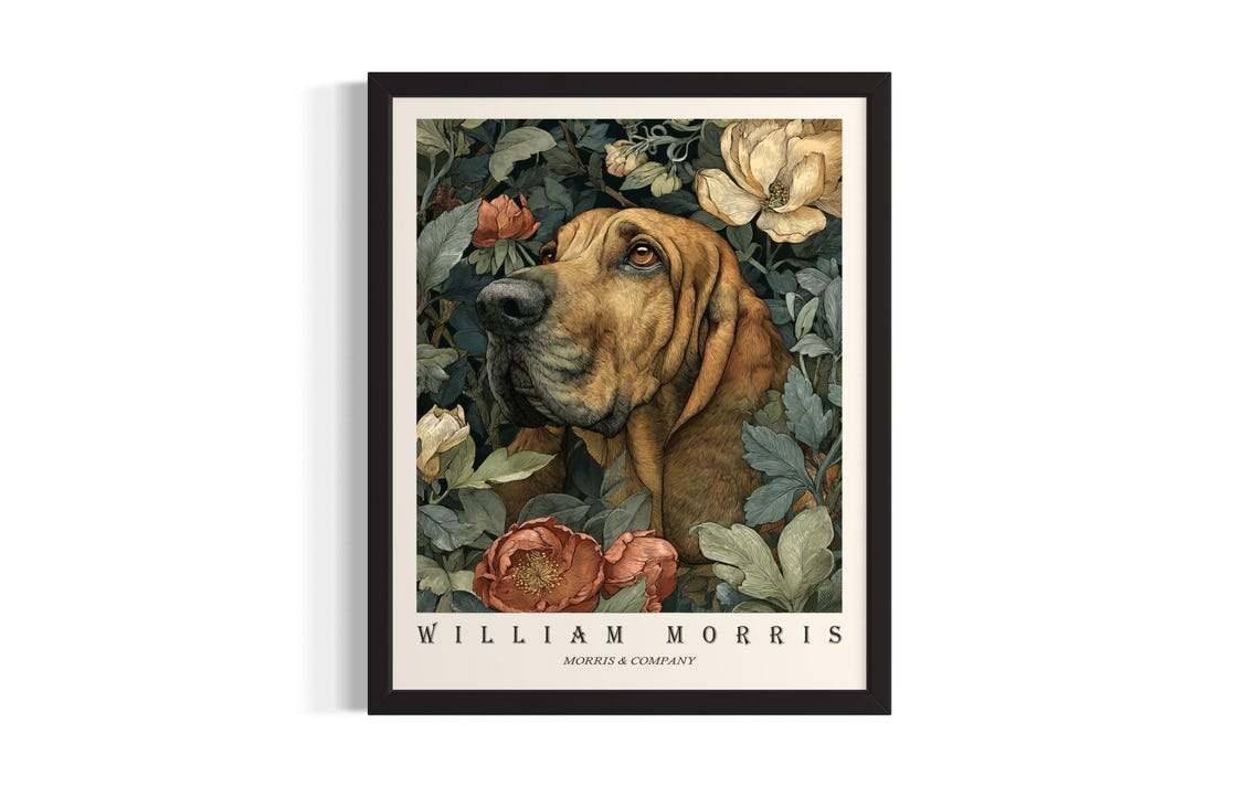 Bloodhound William Morris Floral Botanical Dog Portrait Poster