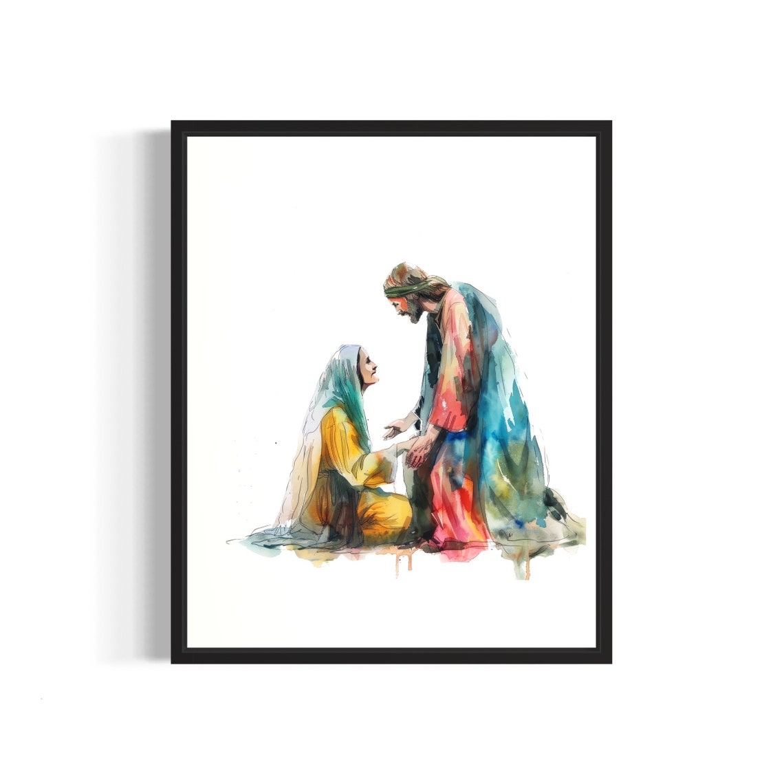 Jesus Healing a Sick Woman With His Touch Christian Art Poster