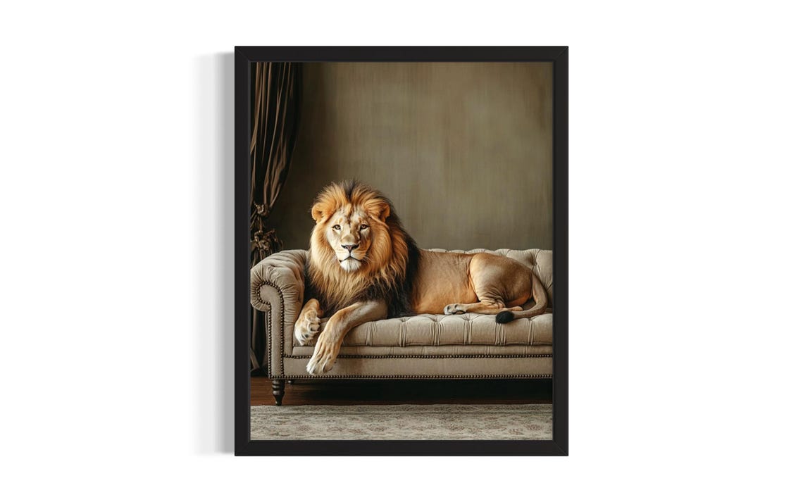 Lion Animal Sofa Living Room Poster Art Print Wall Original Painting Artwork Decor