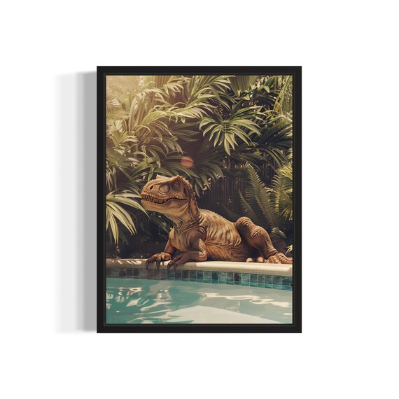 Relaxing T Rex Lounging by Swimming Pool Funny Dinosaur Poster