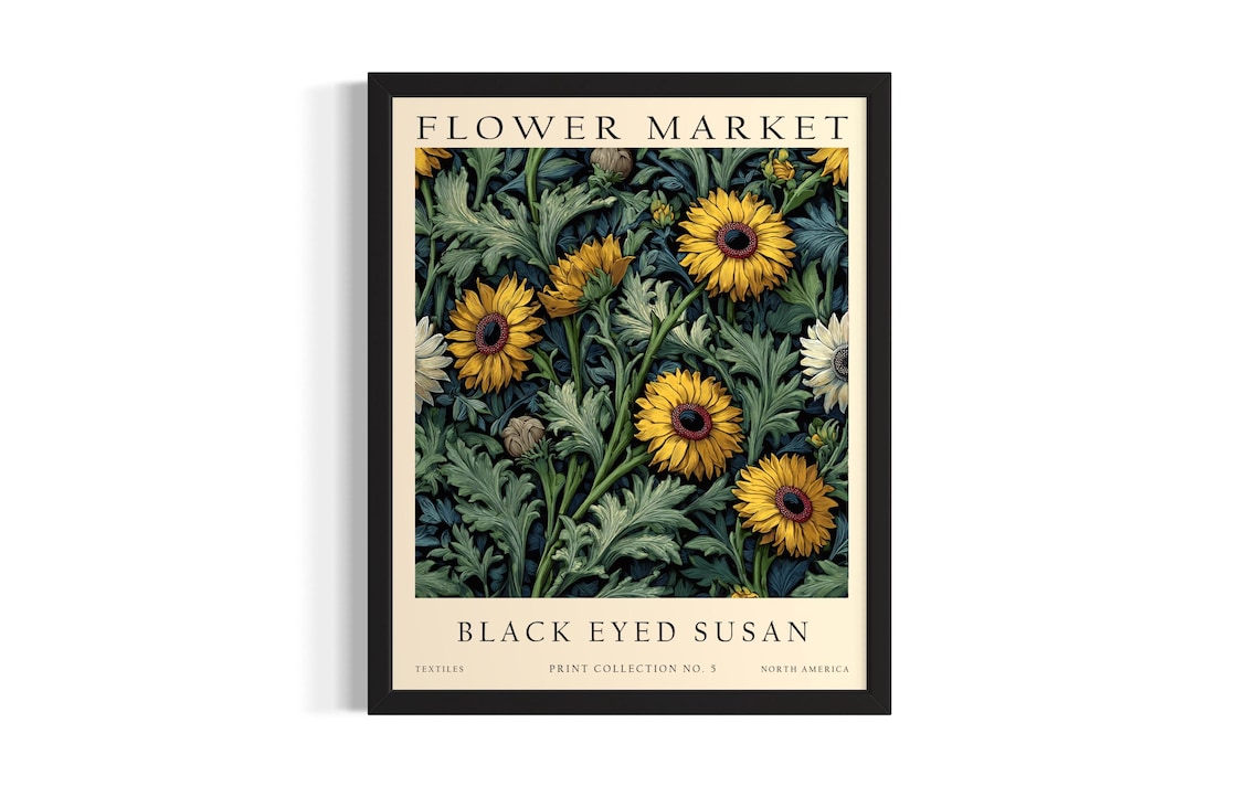 Black Eyed Susan Flower Market Golden Daisy Botanical Poster