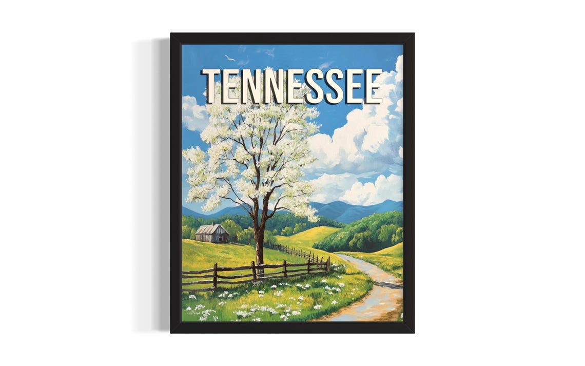 Tennessee Spring Flowering Tree Bloom Country Road Art Poster
