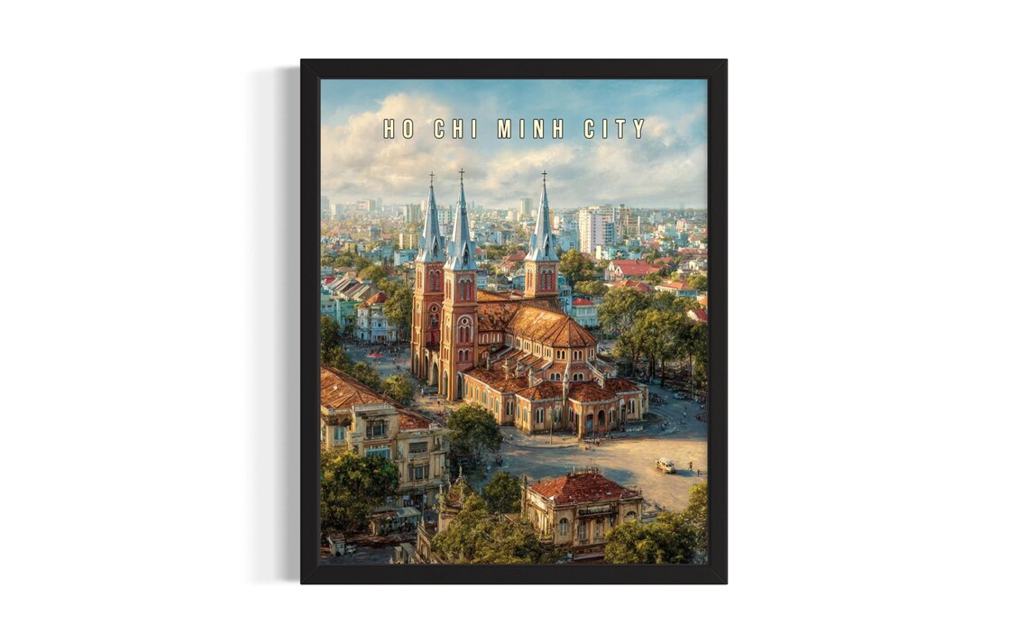 Ho Chi Minh City Notre Dame Cathedral Vietnam Travel Vintage Poster