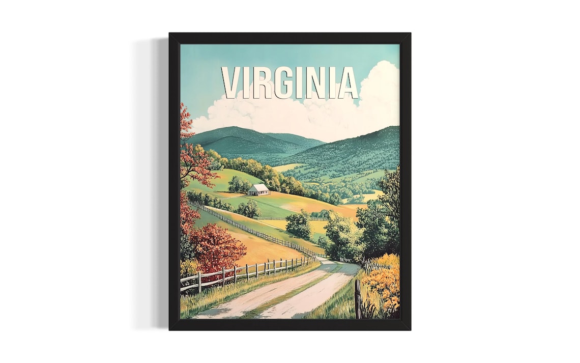 Virginia Shenandoah Valley Rolling Hills Farm Vintage Travel Poster