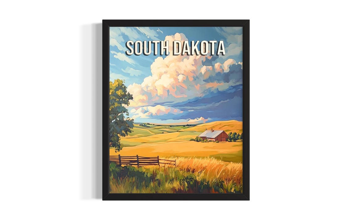 South Dakota Summer Golden Prairie Barn Big Sky Painting Poster