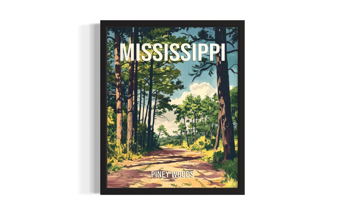 Mississippi Piney Woods Forest Path Vintage National Park Style Poster