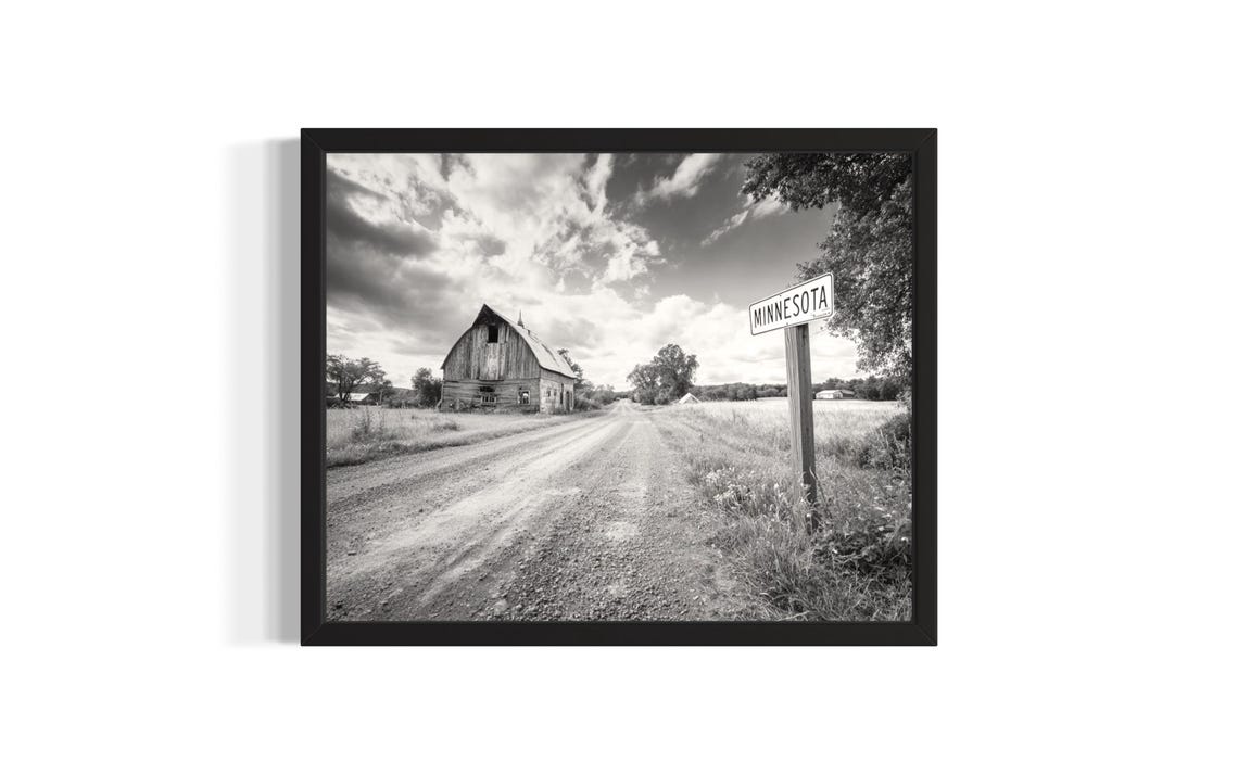 Minnesota Vintage Barn Country Road Black and White Photo Art Poster