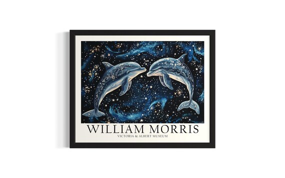 Dolphin William Morris Sea Creatures Poster Art Print Living Room Wall Original Painting Artwork Decor