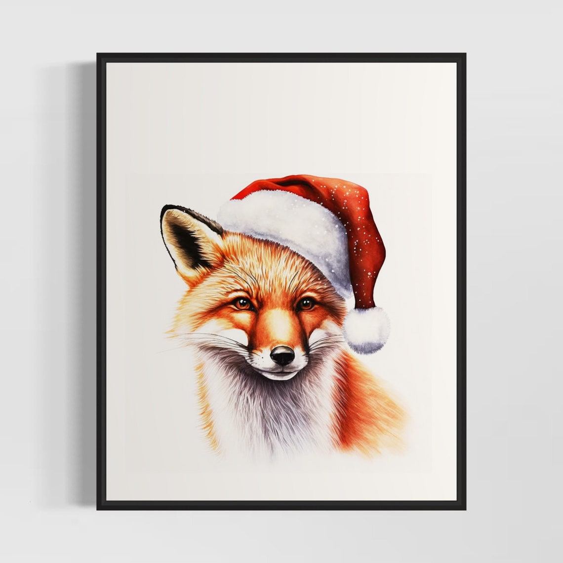 Red Fox with Pine Cones and Berries Christmas Watercolor Poster