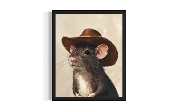 Rat Animal Cowboy Poster Art Print Living Room Wall Original Painting Artwork Decor