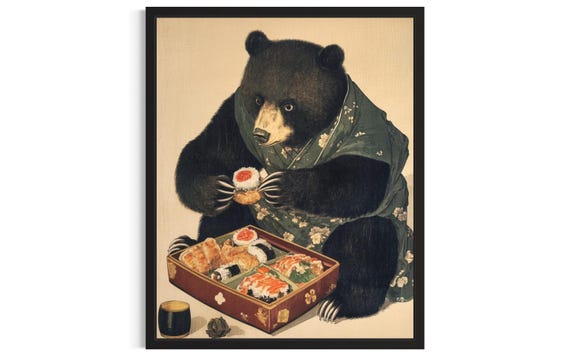 Bear Animal Kitchen Sushi Poster Art Print Wall Original Painting Artwork Decor