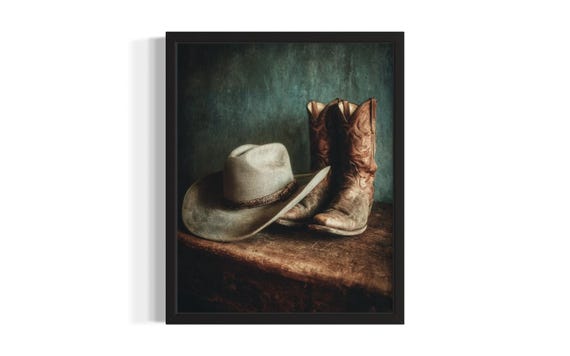 Cowboy Hat And Boots Poster Art Print Living Room Wall Original Painting Artwork Decor